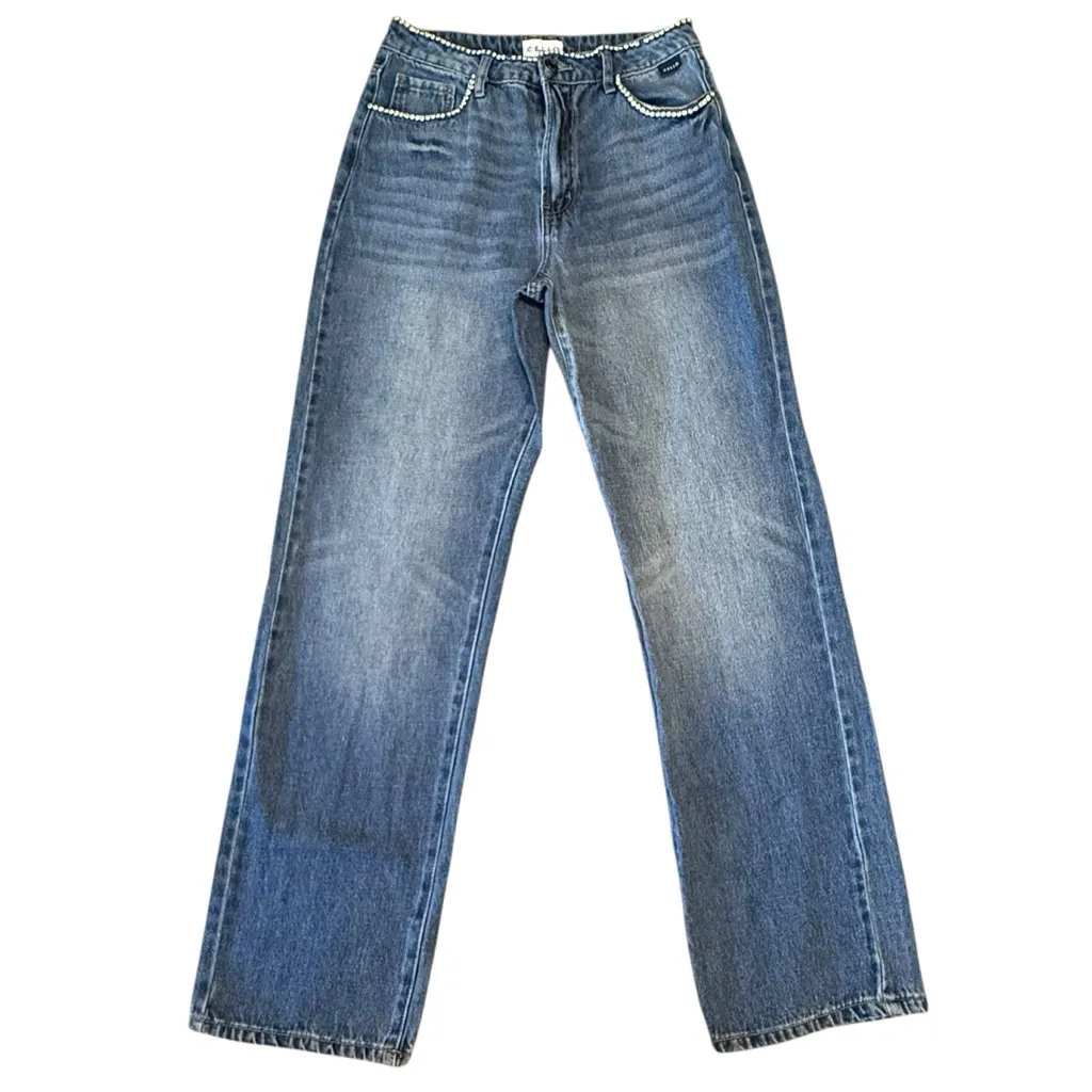 Cello Size 3 Rhinestone Embellished Dad Jeans Blue Denim Disco Cowgirl Bling - Image 2