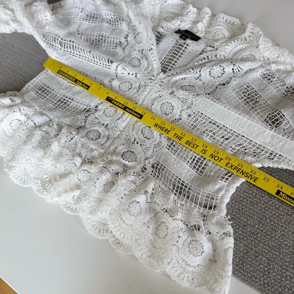 MARC BOUWER White Lace Boho Flare Sleeve Cardigan Jacket Top Size XL - Image 10