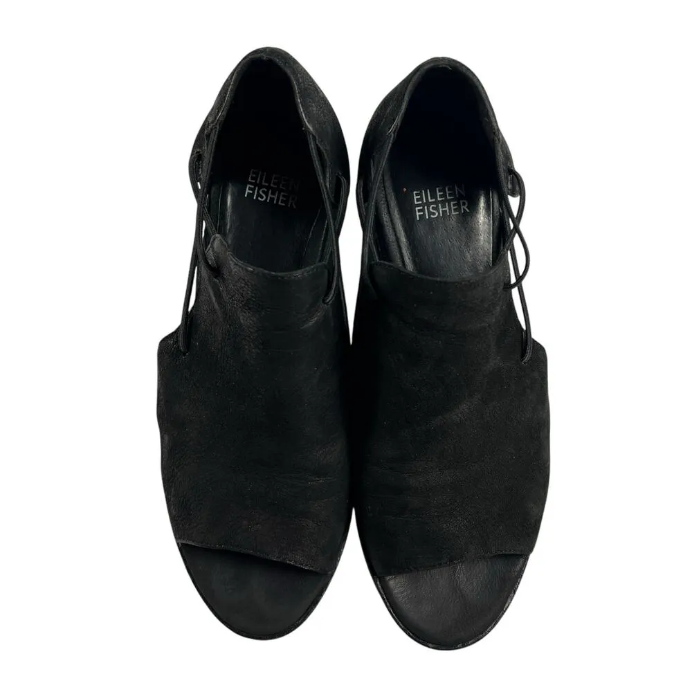 Eileen Fisher Nikki leather Peep Toe Cutout elastic Strappy Block Heels Size 7.5 - Image 5