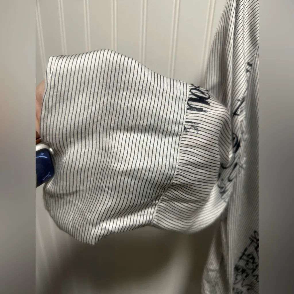 Ana Sousa Black and White Striped Button Shirt with Graphic Grafitti Design Sz 6 - Image 8