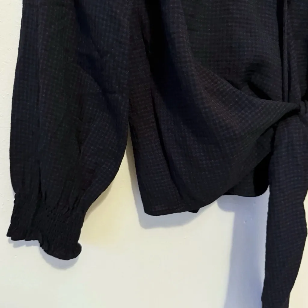 Madewell Womens Wrap Top Smocked Sleeve Long Sleeve Black Size XXS New - Image 6