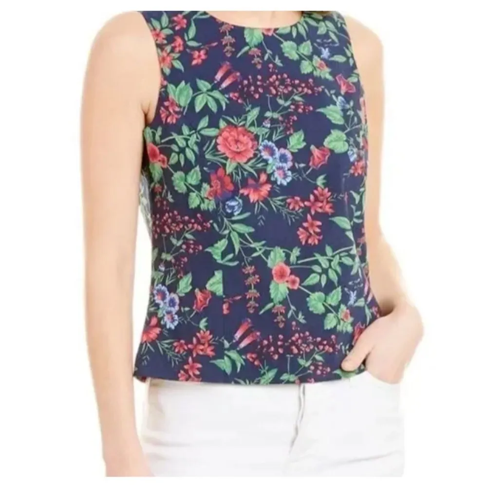 J. McLaughlin Amelia Navy/Multicolor Floral Stretch Sleeveless Top Size 2 Tank - Image 2