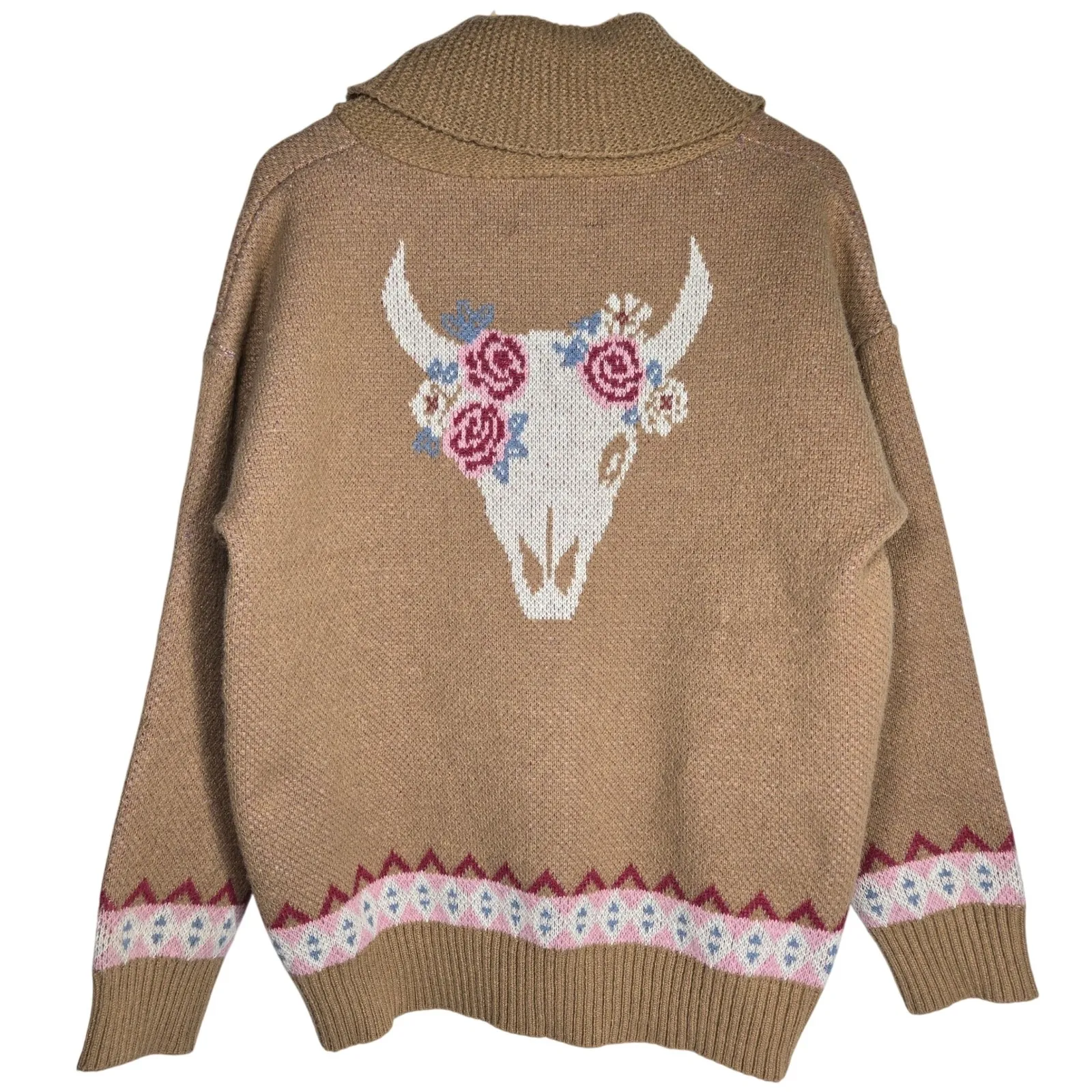 Savanna Jane‎ One More Shot Longhorn Floral Knitted Cardigan Sweater Size M Tan Size M - Image 2