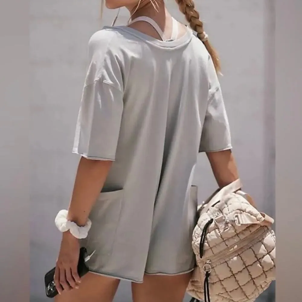 FREE PEOPLE MOVEMENT Hot Shot Tee Romper in Light Blue Grey Size XS - Image 3