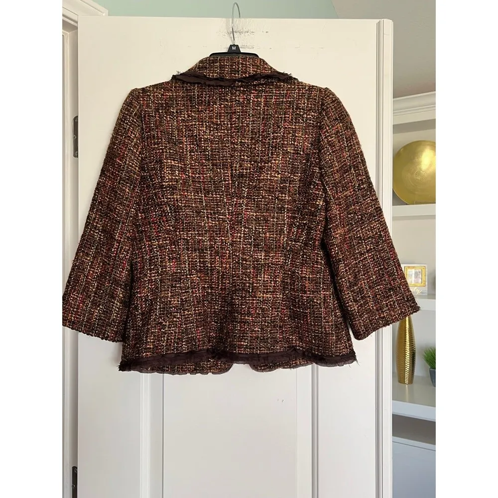 Classiques Entier  Cropped Blazer Jacket Brown Rust Small Tweed Wool Blend - Image 3
