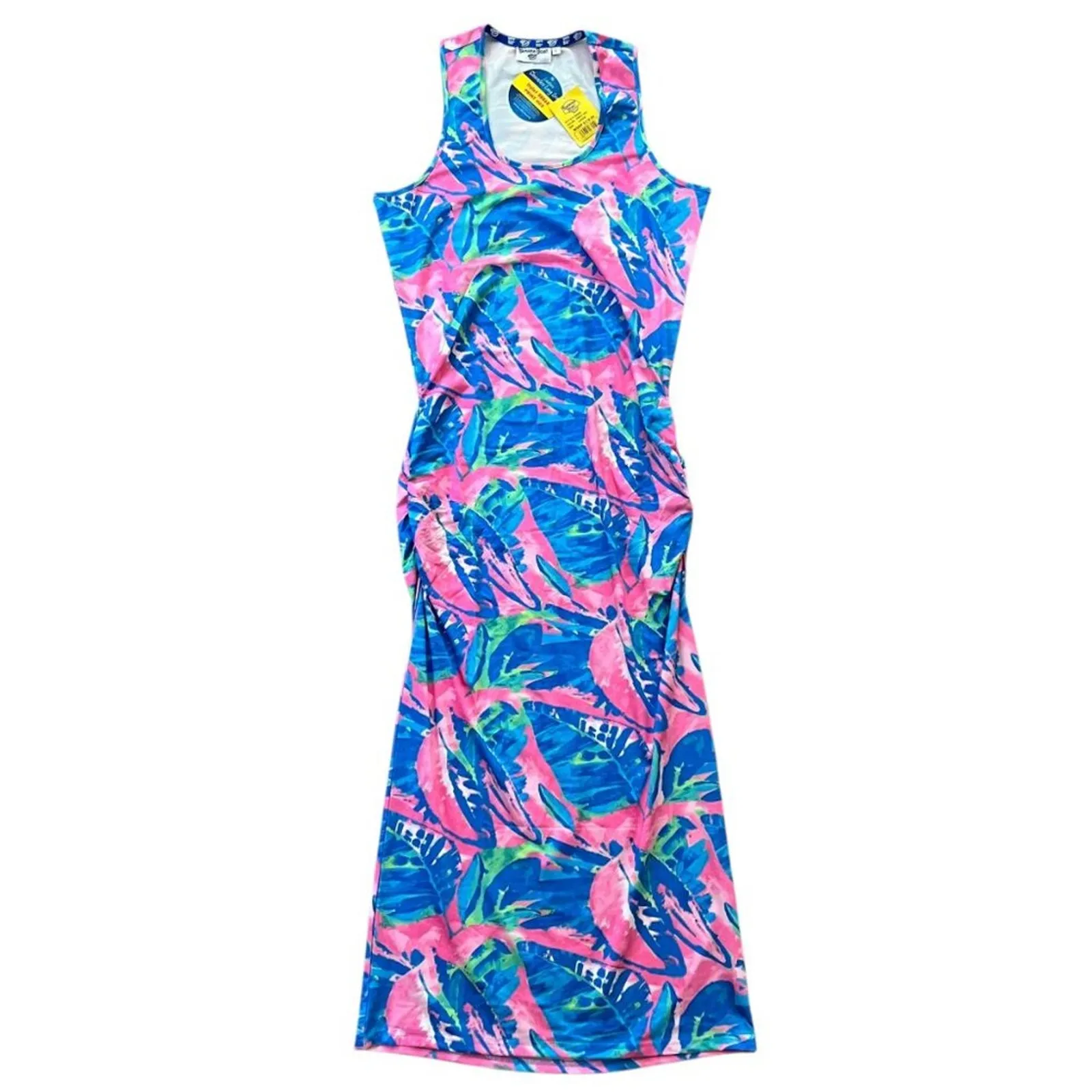 Maxi Dress Large Tropical UPF 50 Resortwear Dress Preppy Boho Vacation Cruise Pink - Image 11