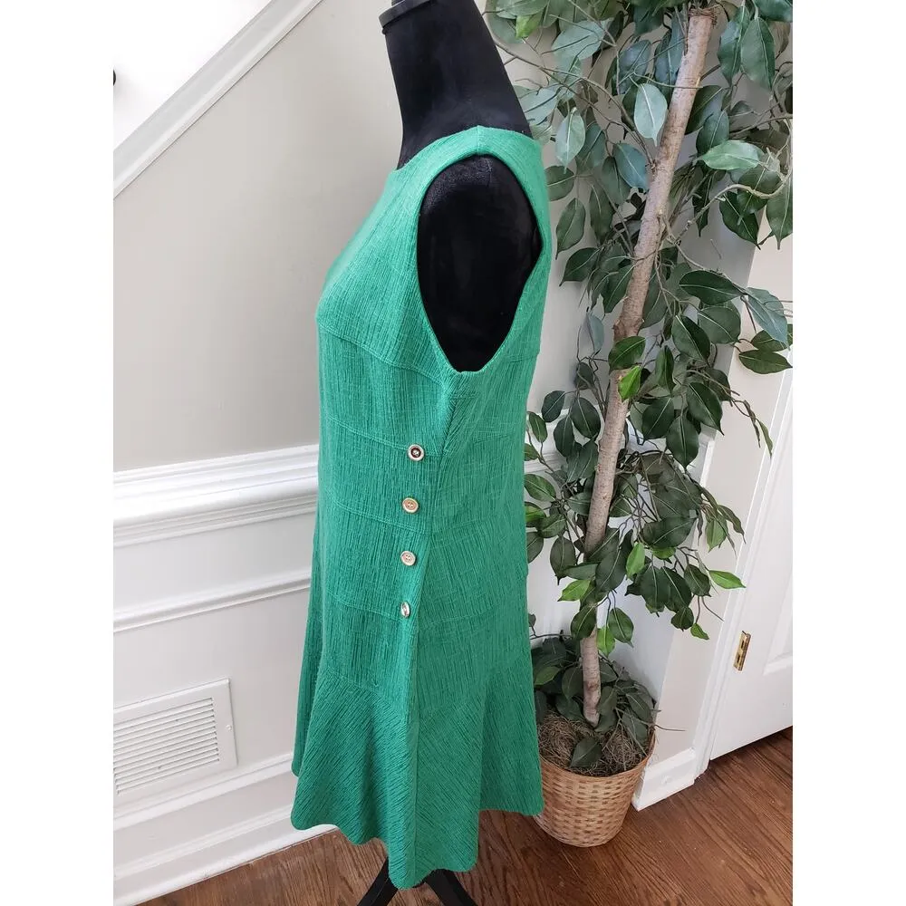 Enfocus Studio Fit & Flare Dress Womens Size 12 Green Sleeveless Button Detail - Image 12