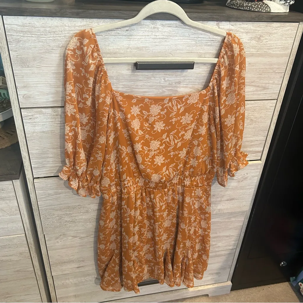 Francesca's Dresses | Francesca's Marigold Floral Godet Dress Size XL Orange - Image 3