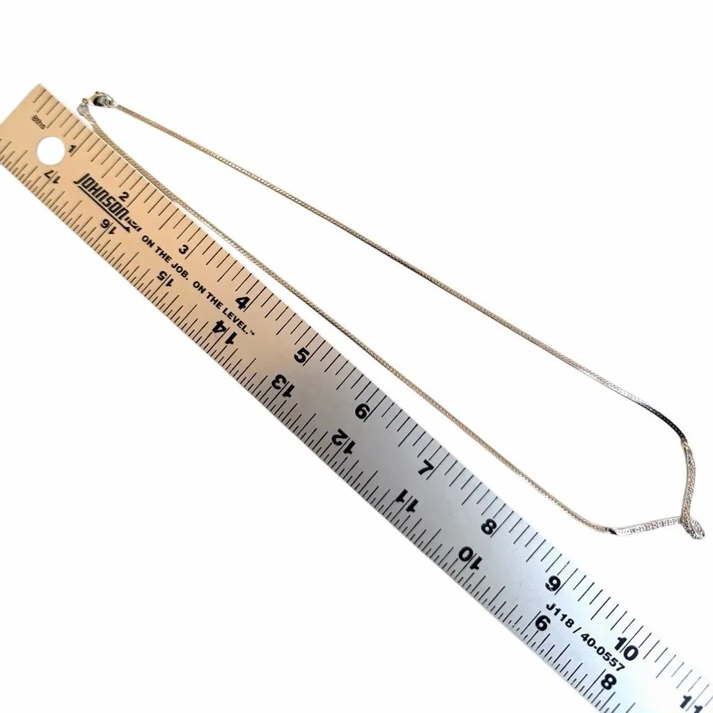 Silver Tone CZ Pavé Y Necklace Herringbone Chain - Image 7