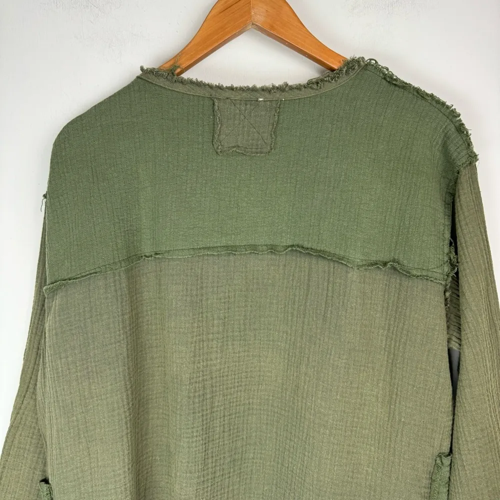POL Cotton Gauze Open Front Cardigan Jacket Sz Small Olive Army Green Patchwork - Image 13