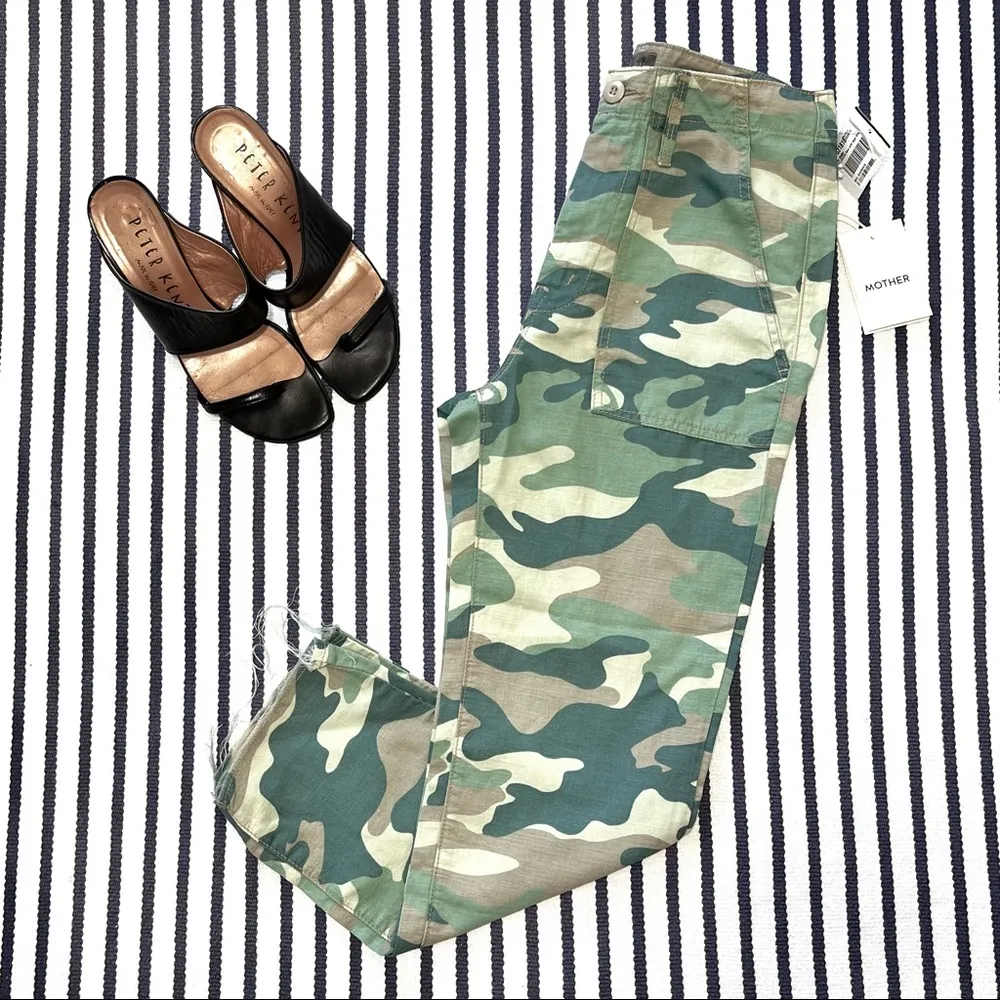 Mother The Shaker Chop Crop High Waisted Pants in Blue Green Camo Size 25 - Image 5