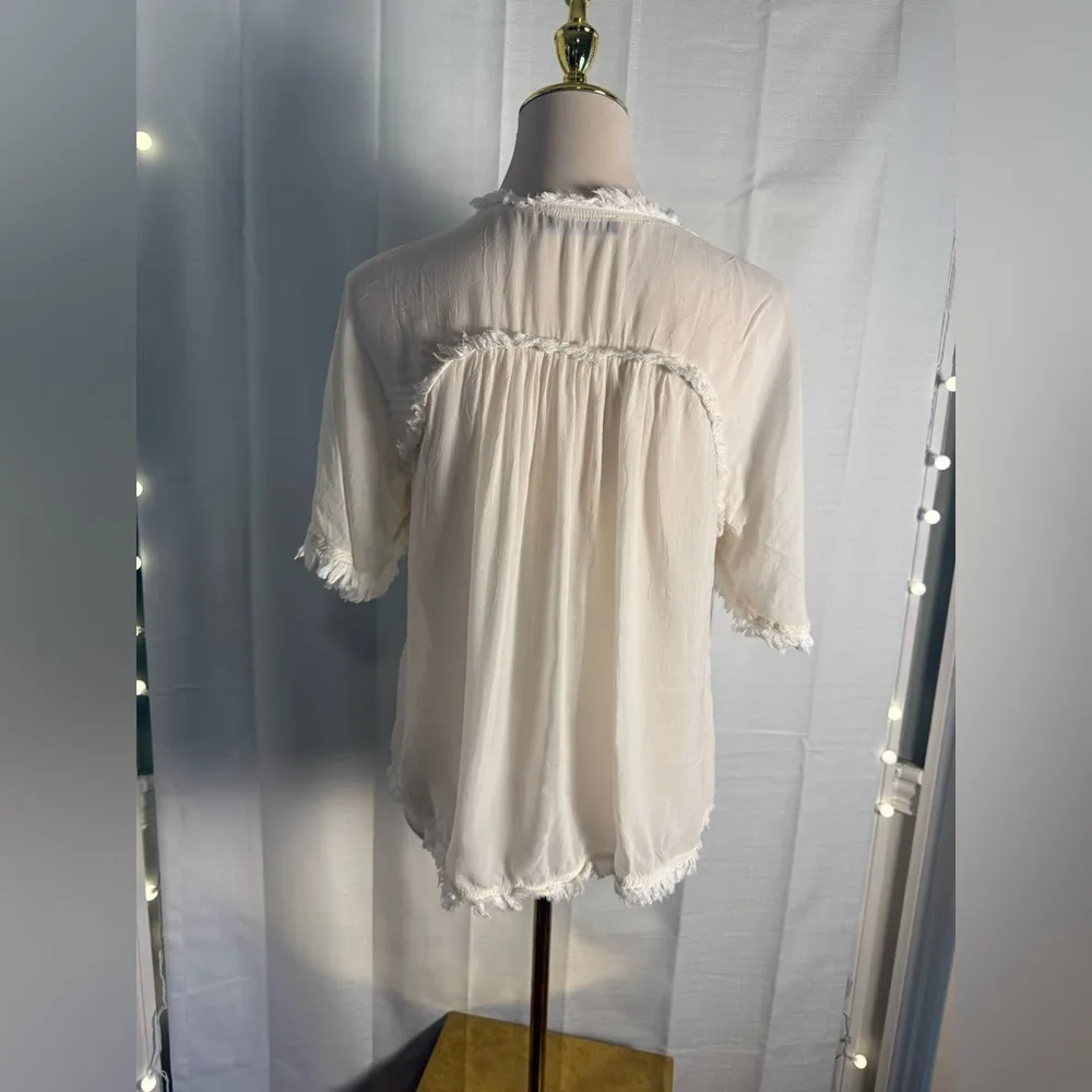 Maven West  Cream Ruffled Flutter Sleeve Blouse - Image 2