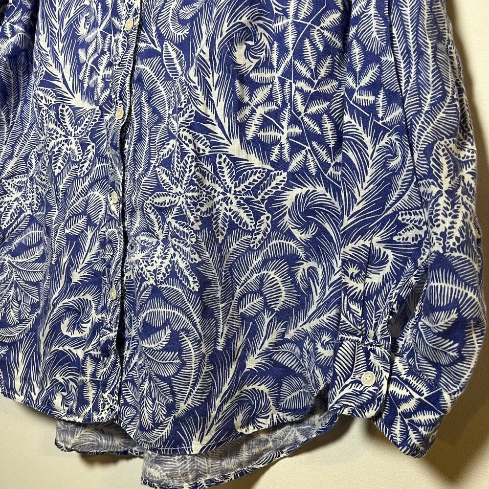J Mclaughlin 100% Linen Button Up Shirt Britt Blouse Navy Blue White Size XS - Image 7