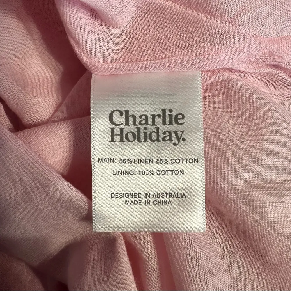 Charlie Holiday sz 8 Madonna Linen Cotton Mini Dress Ruched Tropical Floral - Image 11