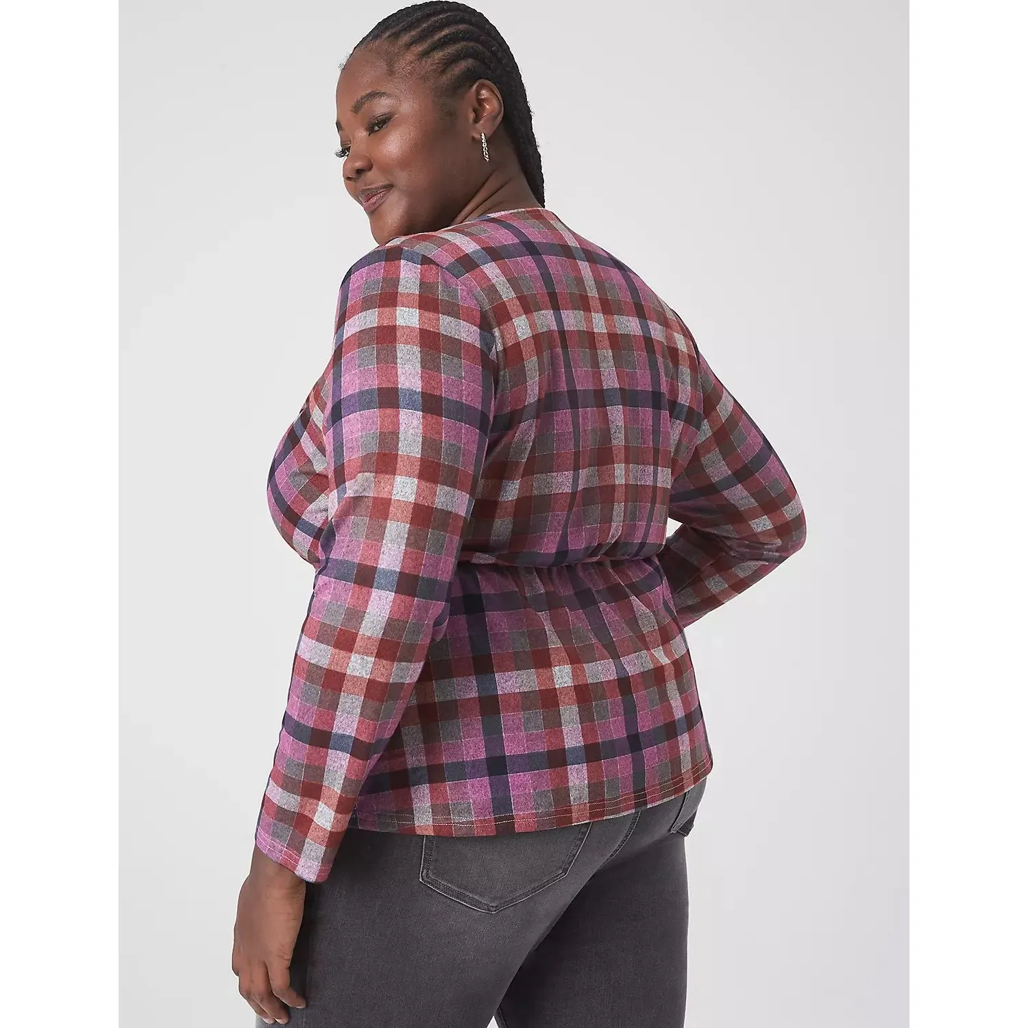 Lane Bryant Classic Faux Wrap Plaid Top Sz‎ 26/28 Peplum Long Sleeve Academia - Image 10