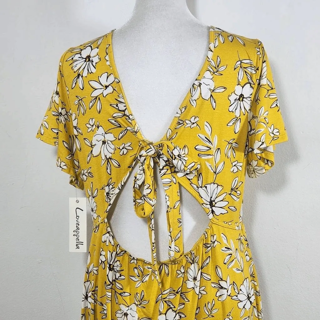 Loveappella Yellow Floral Mini Dress with Open Tie Back NWT Size XL - Image 5