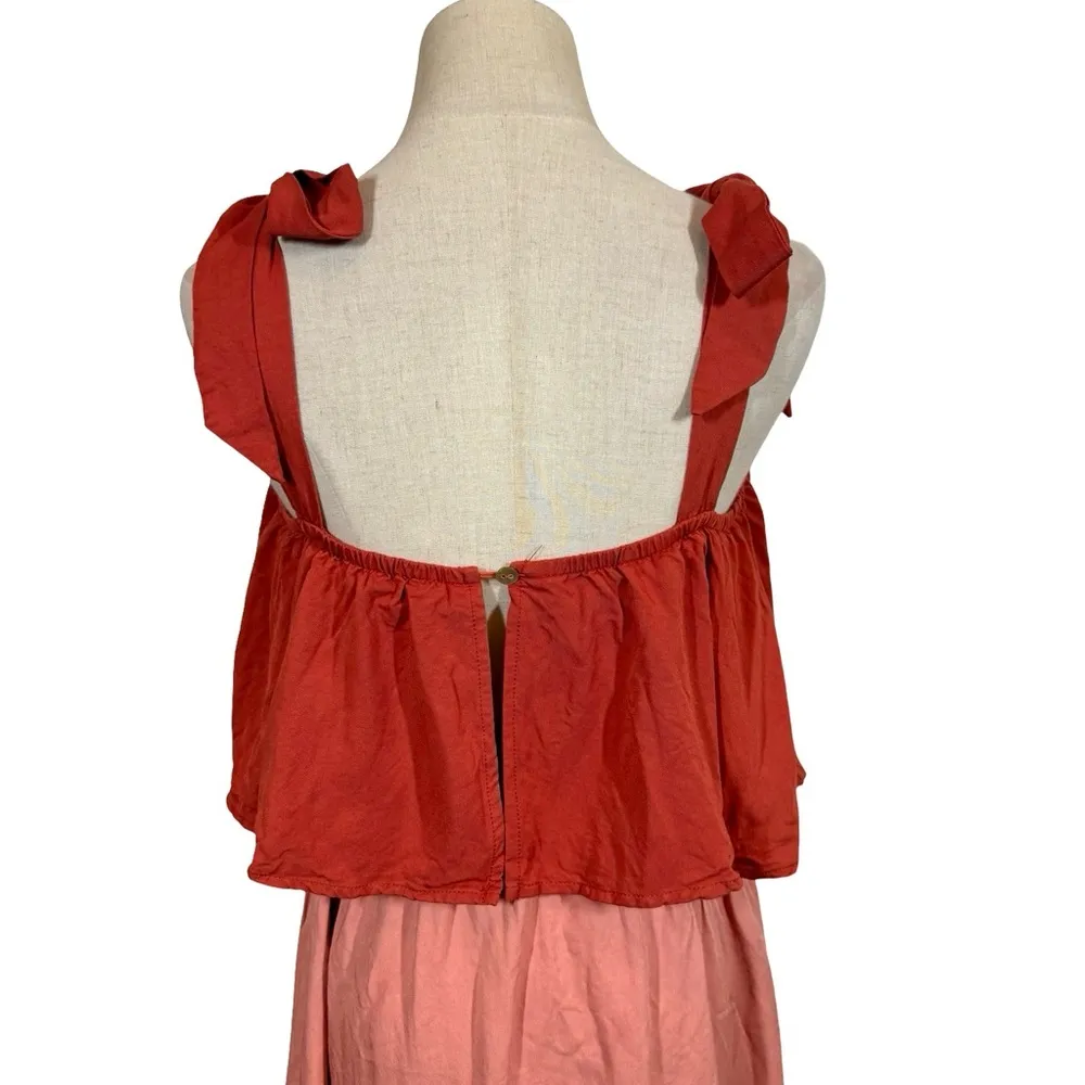 Petal & Pup Jayde Colorblock Tiered Ruffle Tie Strap Midi Dress in Rust - Image 9