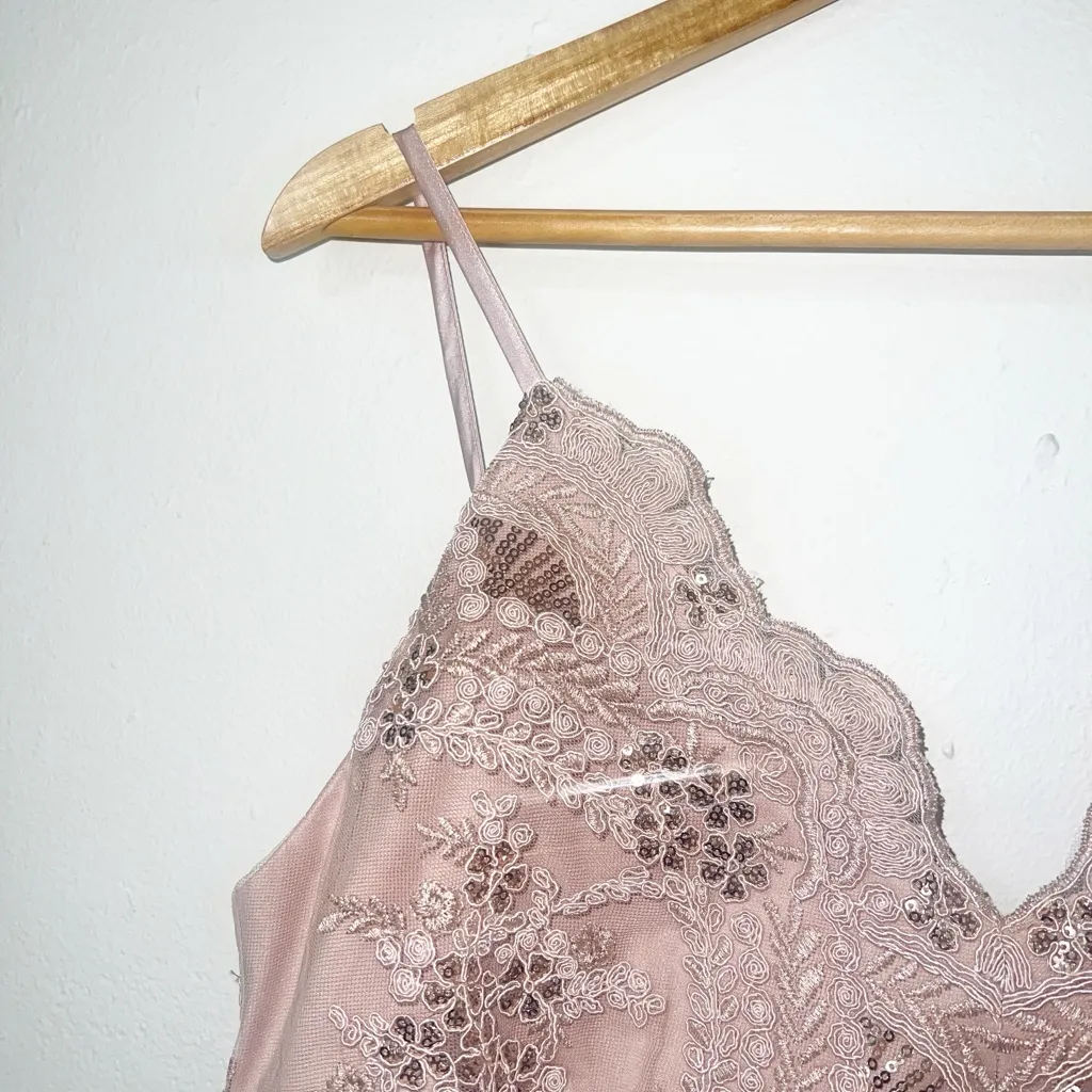 Venus formal prom sequin detail pink lace bodycon floral midi tank dress - Image 6