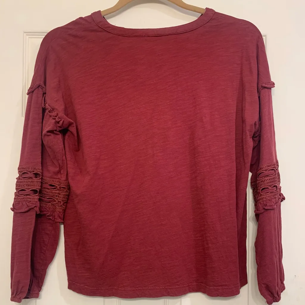 Cotton Bleu Maroon Long Sleeve Ruffle Large Blouse. 2583 Red - Image 7