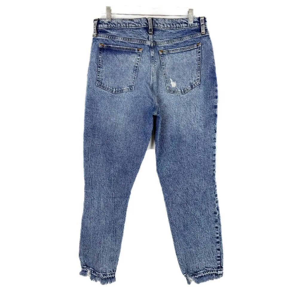 Abercrombie & Fitch The Mom High Rise Jeans Distressed Raw Hem Size 31 12 L LONG - Image 7