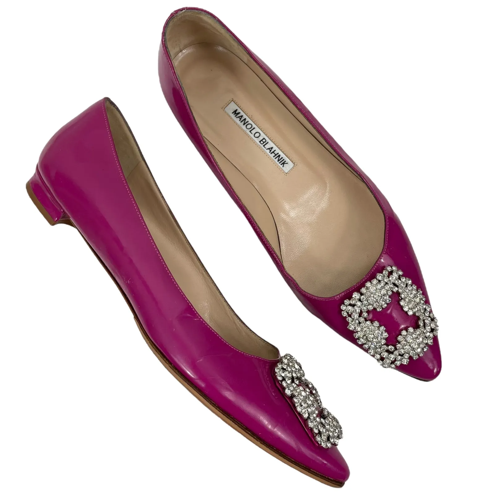 Manolo Blahnik Pink Hangisi Pointed Toe Patent Leather Flats Size 38 - Image 2