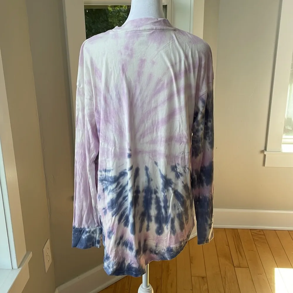 American Eagle Purple Blue Tie Dye Long Sleeve Curve Hem Tee Shirt Size M - Image 4