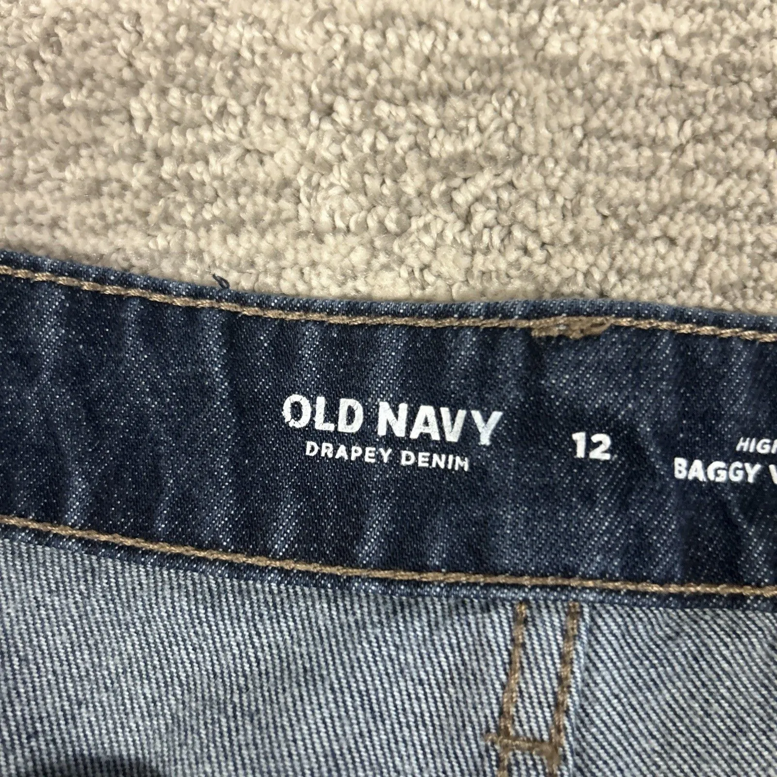 Old Navy Jeans Womens 12 Blue Drapey Demim High Rise Wide Leg Trouser Baggy - Image 3