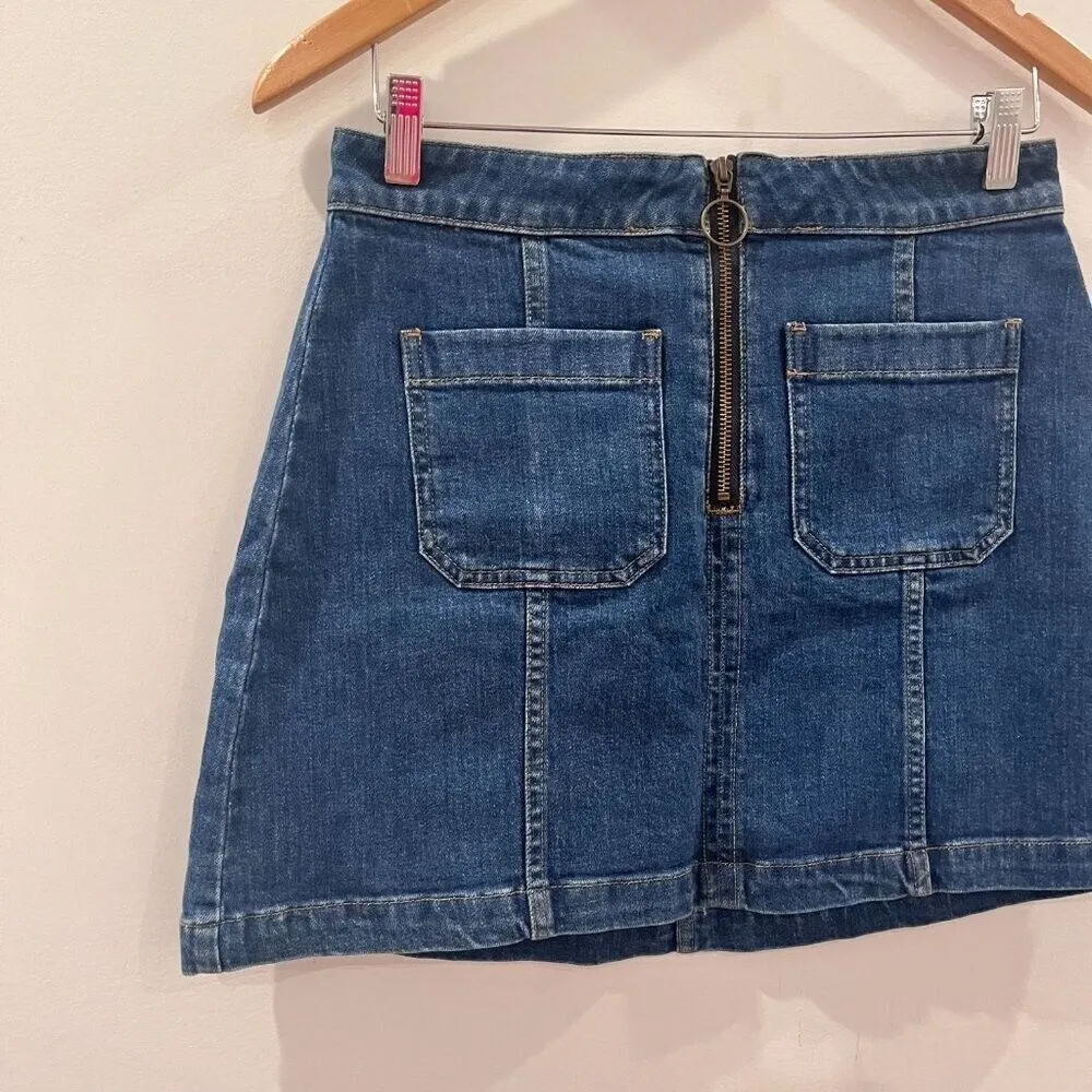 Madewell Denim Mini Skirt Size 28 Women's Dark Blue Wash Zip Fly - Image 2