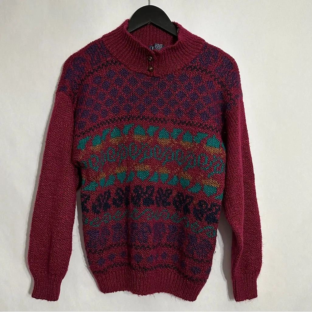 DHI Fair Isle Vintage Sweater Mockneck Size Medium 90s Art Teacher Viral TikTok Pink - Image 7