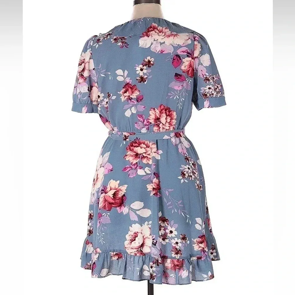 JILL JILL STUART Blue Floral Ruffled Wrap Dress Women’s Size XL NWT - Image 7