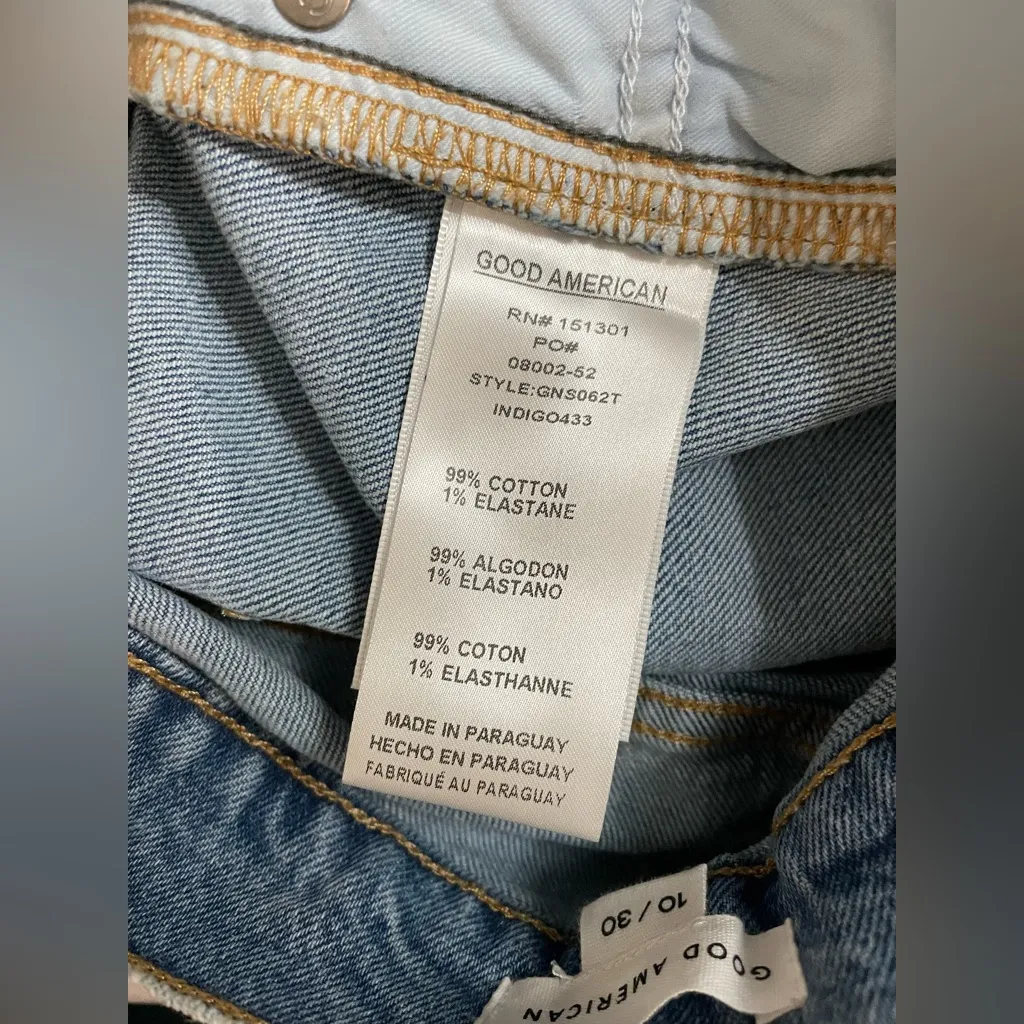 Good American NWT Good 90s Denim Shorts Indigo Blue Size 10 Distressed Raw Hem - Image 7