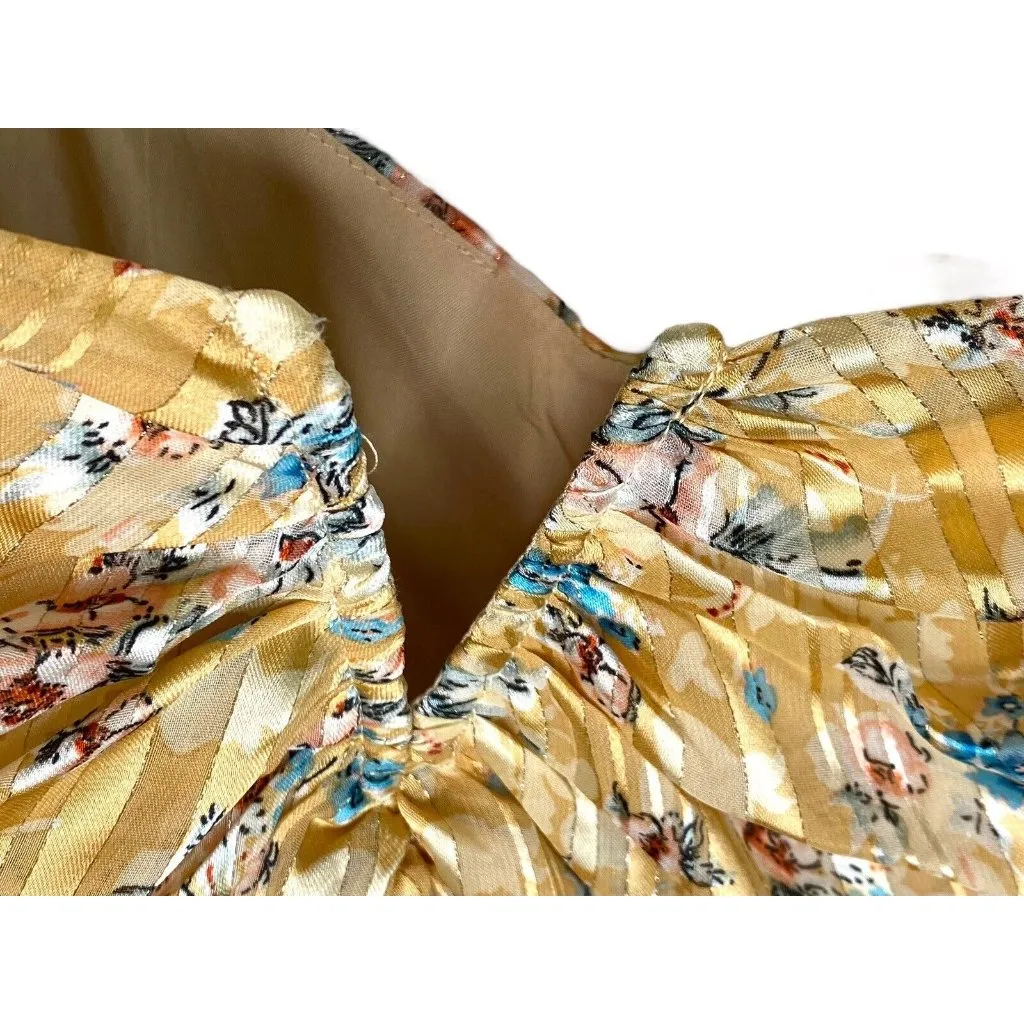 Mittoshop Gold Floral‎ Boho Festival babydoll Long sleeve top Large Metallic - Image 3