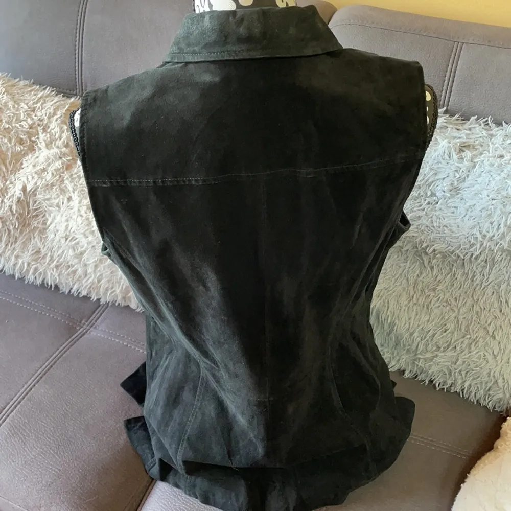 DENNIS BASSO Black Leather Suede Vest Size Medium - Image 4