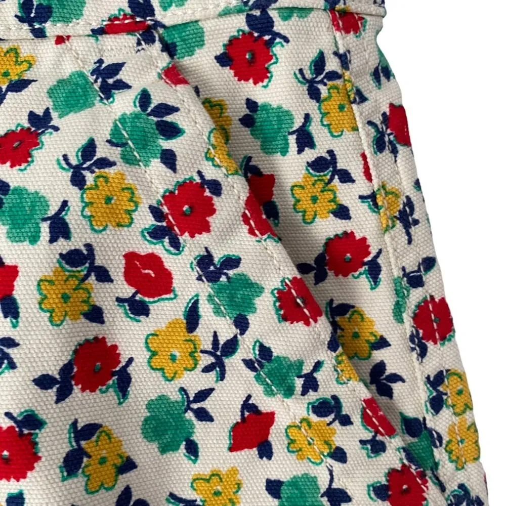 J. Crew Mercantile Floral Button Front Denim Stretch Mini Skirt Cream Red Green - Image 3