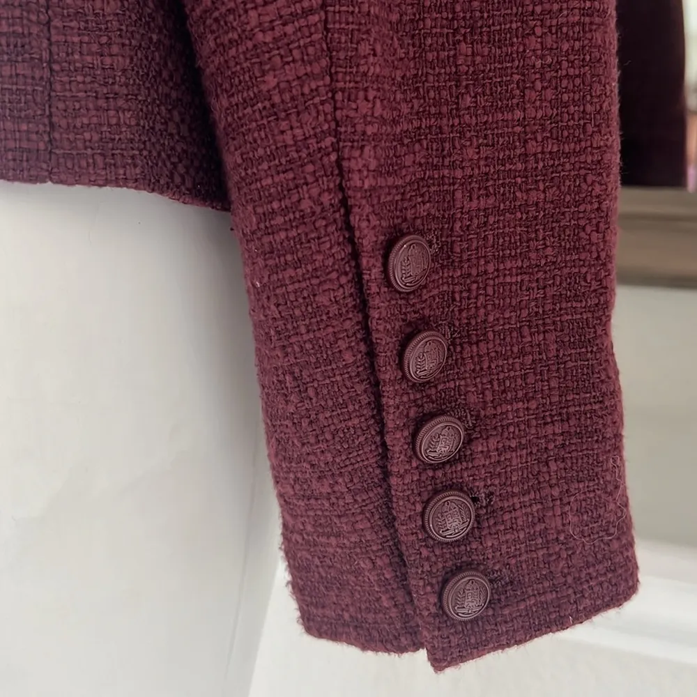 ELIE TAHARI Double Breasted Tweed Blazer in Burgundy, Size L Retail $495 - Image 9