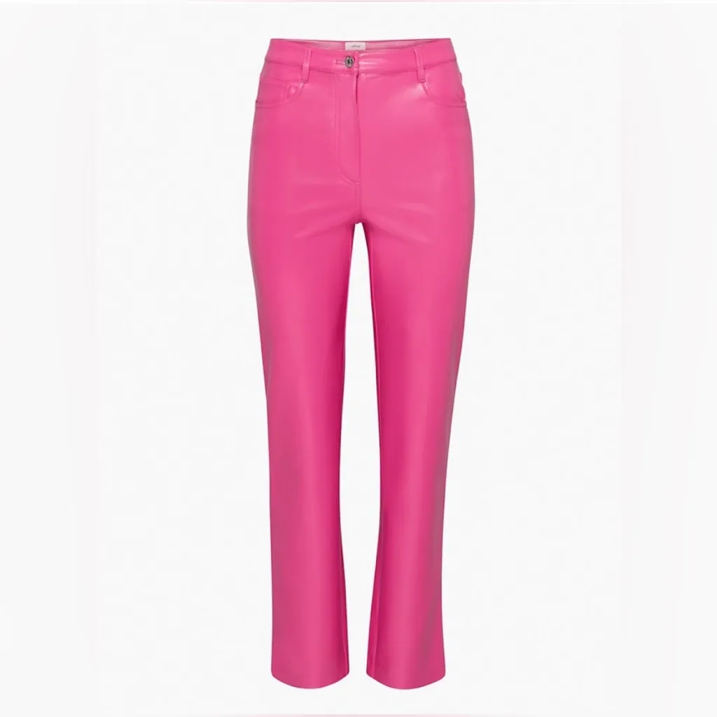 Wilfred Aritzia The Melina High-Rise Vegan Leather Hot Neon Pink Pants Size 4 - Image 2
