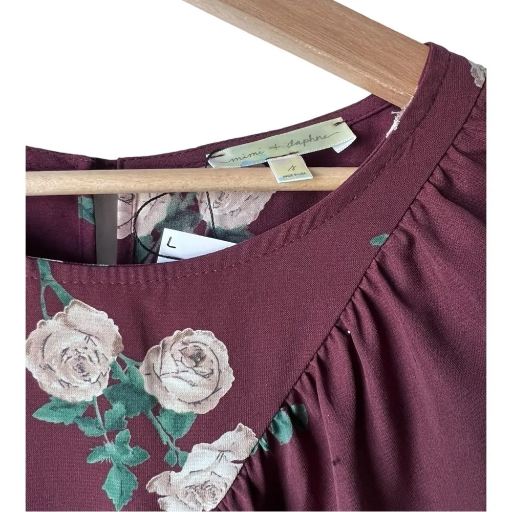 Women's floral trendy spring fucsia pink midi printed long sleeve mimi & daphne Size L - Image 4