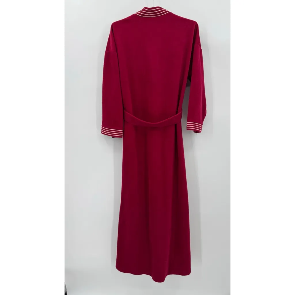 Vintage 80s Burgundy Bath Robe Open Front Tie Waist Union Made in the USA Large Red - Image 2