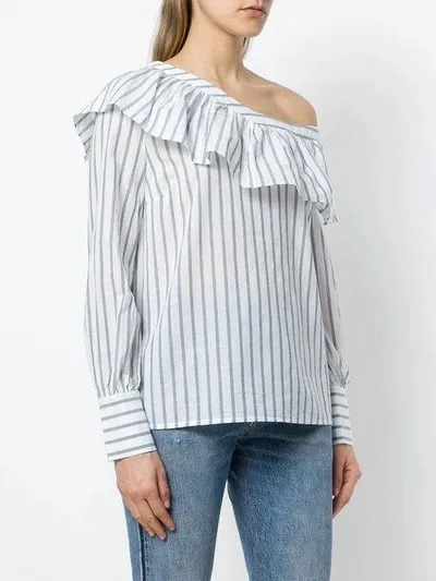 | Halsey one-shoulder ruffle striped poplin blouse in | Papyrus / China Blue | small - Image 2