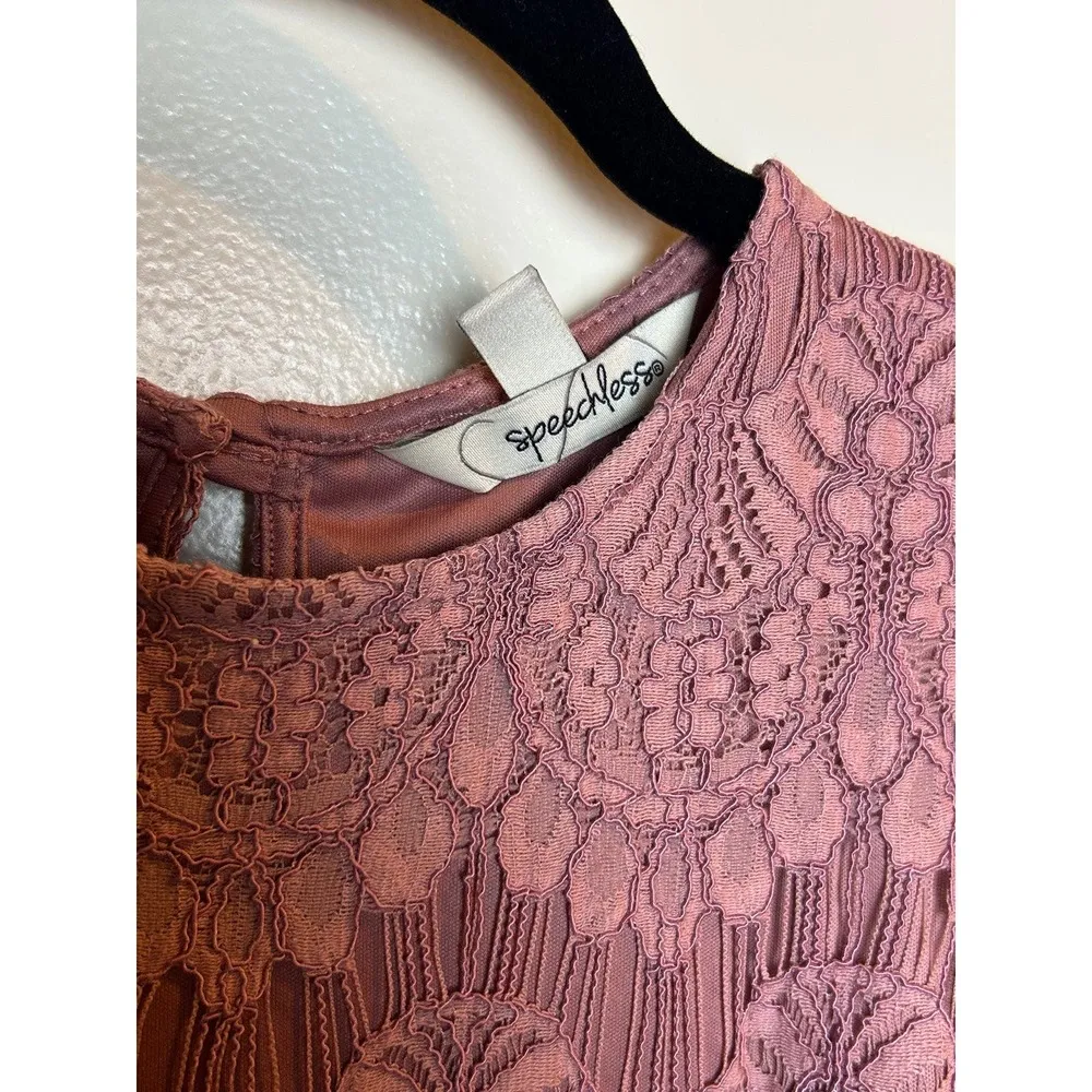 Speechless Pink Boho Lace Mini Dress Size Small Fringe Pastel Pink - Image 3