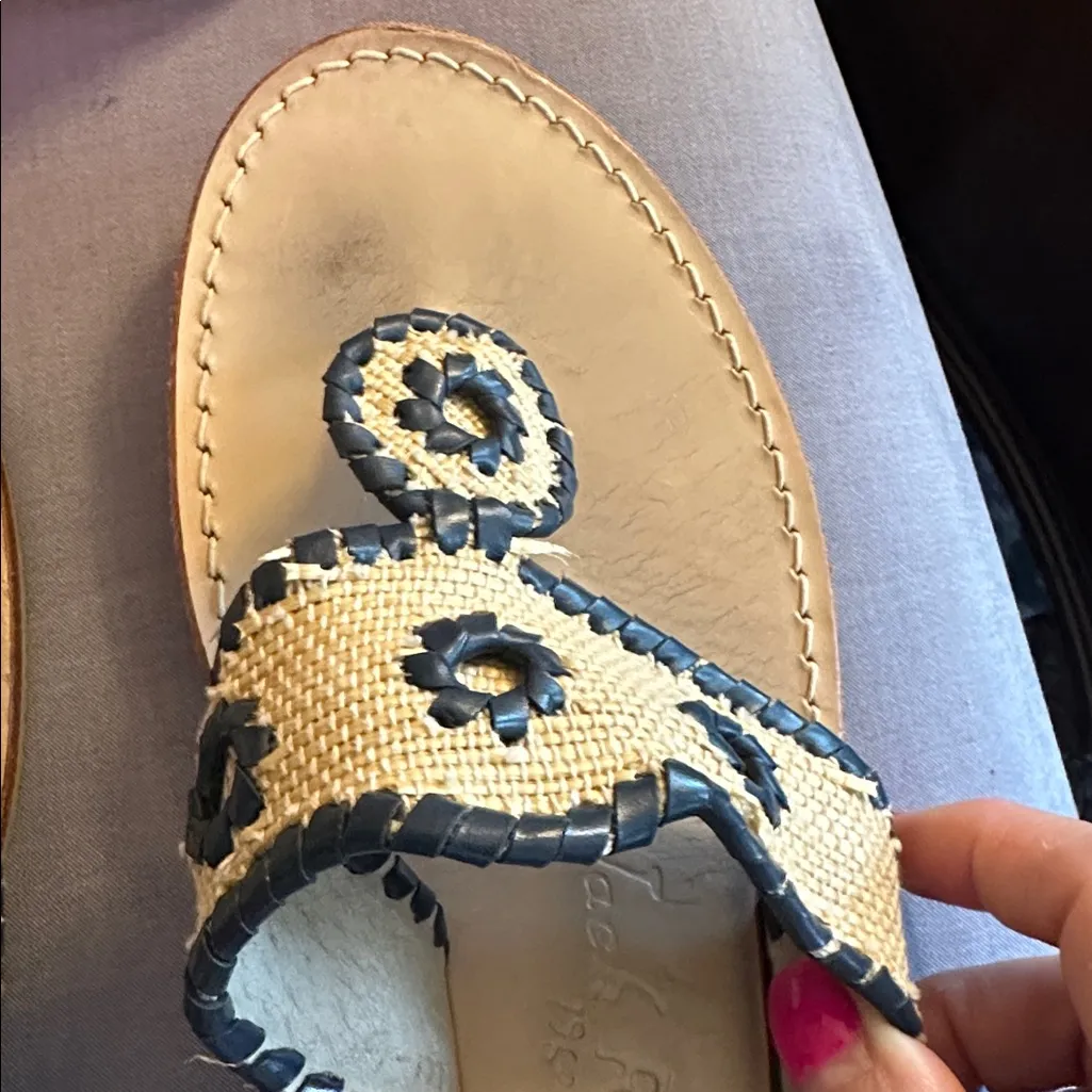 Jack Rogers Women's tan raffia blue leather Sandals classic - Image 3