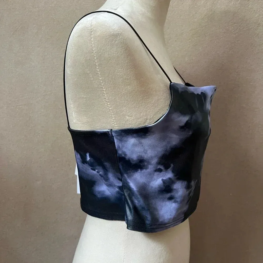 TOPSHOP Black Lavender Tie Dye Crop Top Spaghetti Strap NEW Sz 10 Petite - Image 8