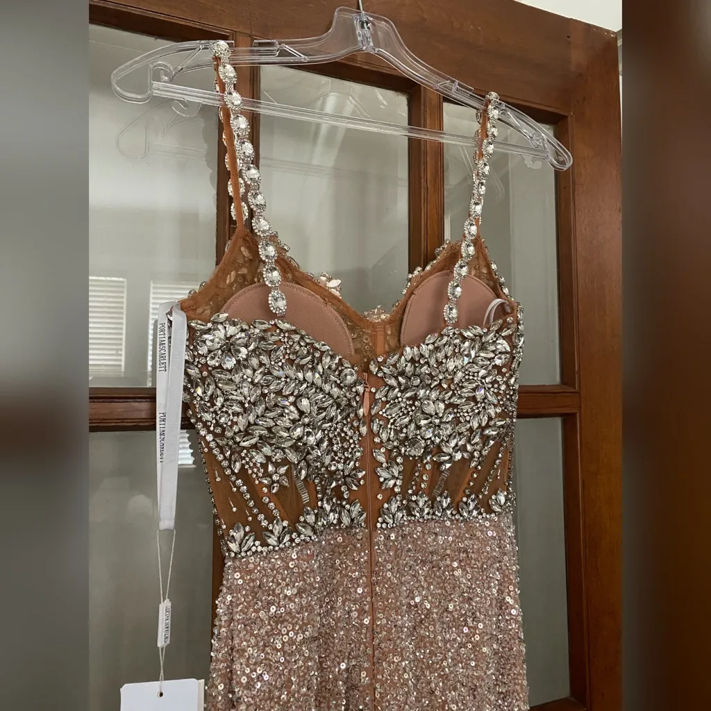Sparkly luxury crystal rhinestone silver & nude prom dress pageant evening gown Size 00 - Image 6