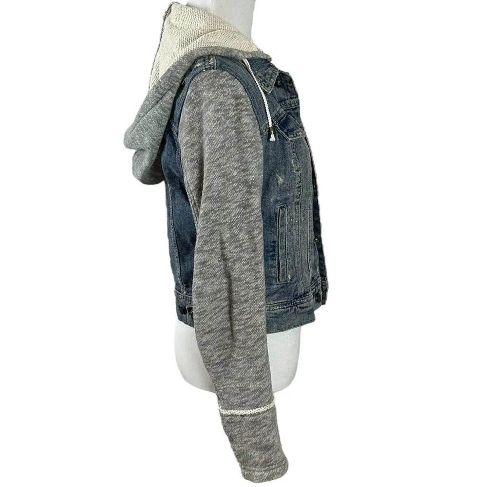 Free People Throwback Denim Jean Hoodie Jacket Sweatshirt Grunge 90s XS - Image 9