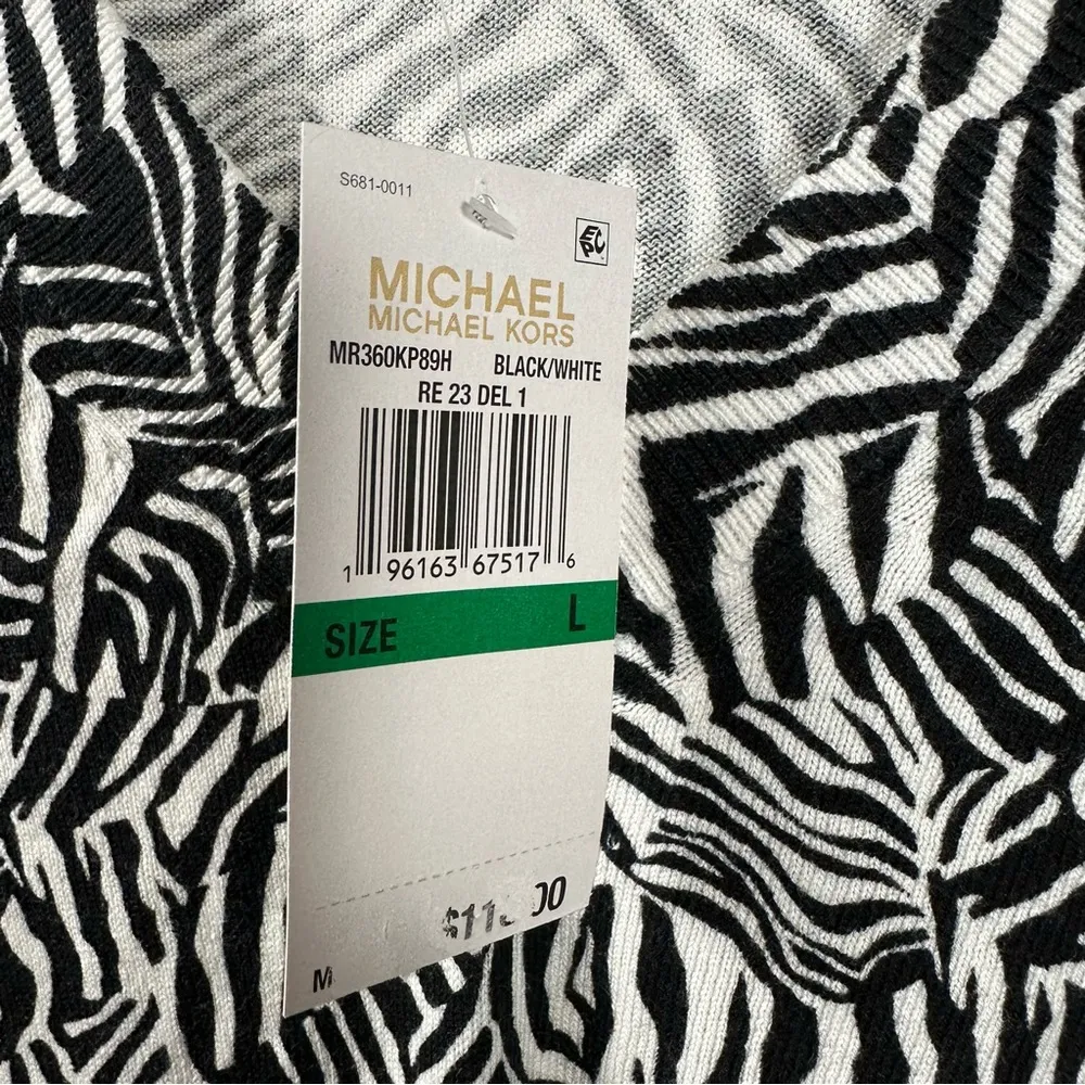 Michael Kors Boxy Pullover V-Neck Sweater Lightweight Zebra Black White L NWT - Image 5