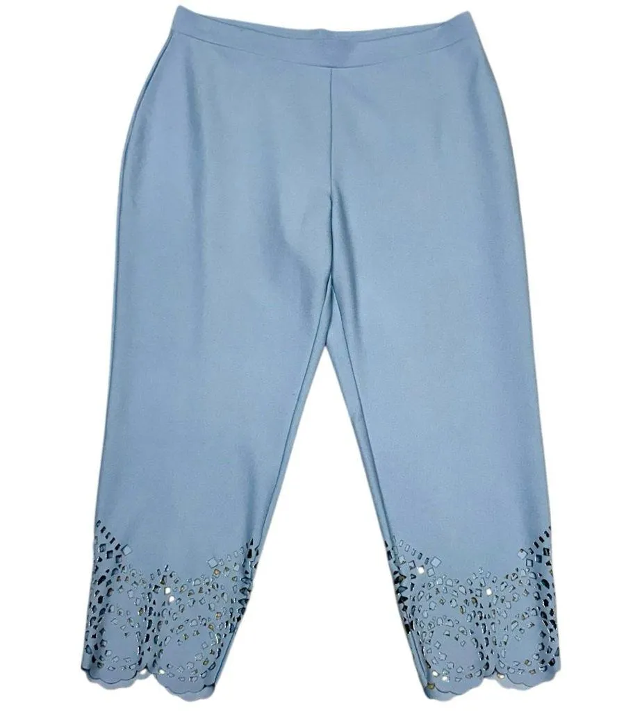 Dennis Basso Cloudy Blue Luxe Crepe Laser-Cut Ankle Pants Size Large Petite - Image 4