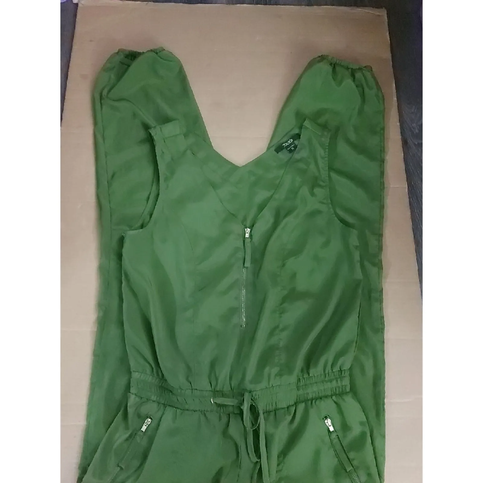 Toxik3 Sleeveless Green Utility Zip Up Jumpsuit M Boho Vacation Festival Fall Size M - Image 4