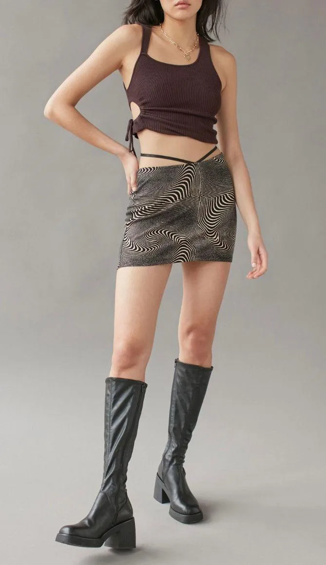 NWT  UO Camila Tie-Around Mini Skirt Dark Brown - Image 4