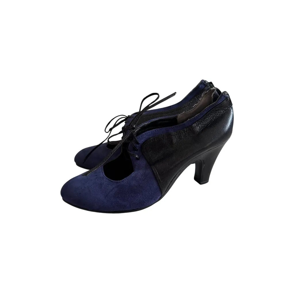 AEROSOLES Blue Black Suede Leather Oxford Lace Up Heels Size 9.5 - Image 9
