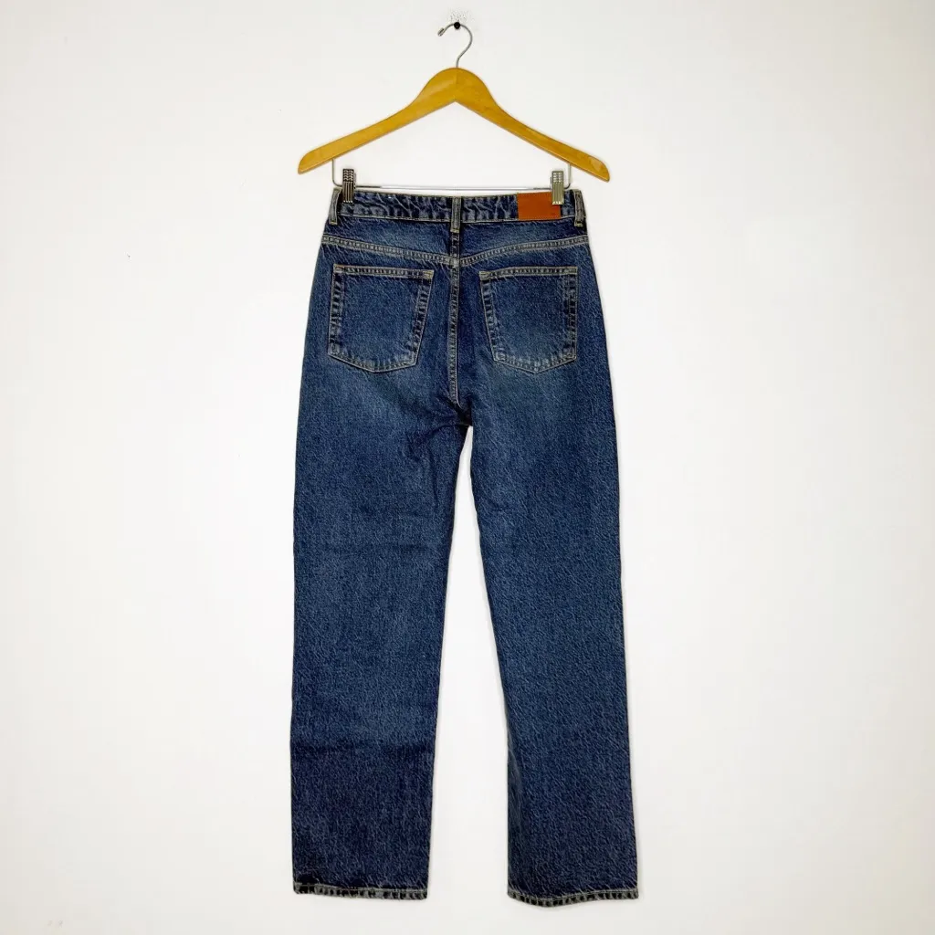 Zara Women’s High Rise Straight Leg Jeans Size 4 Button Fly Blue Wash - Image 2